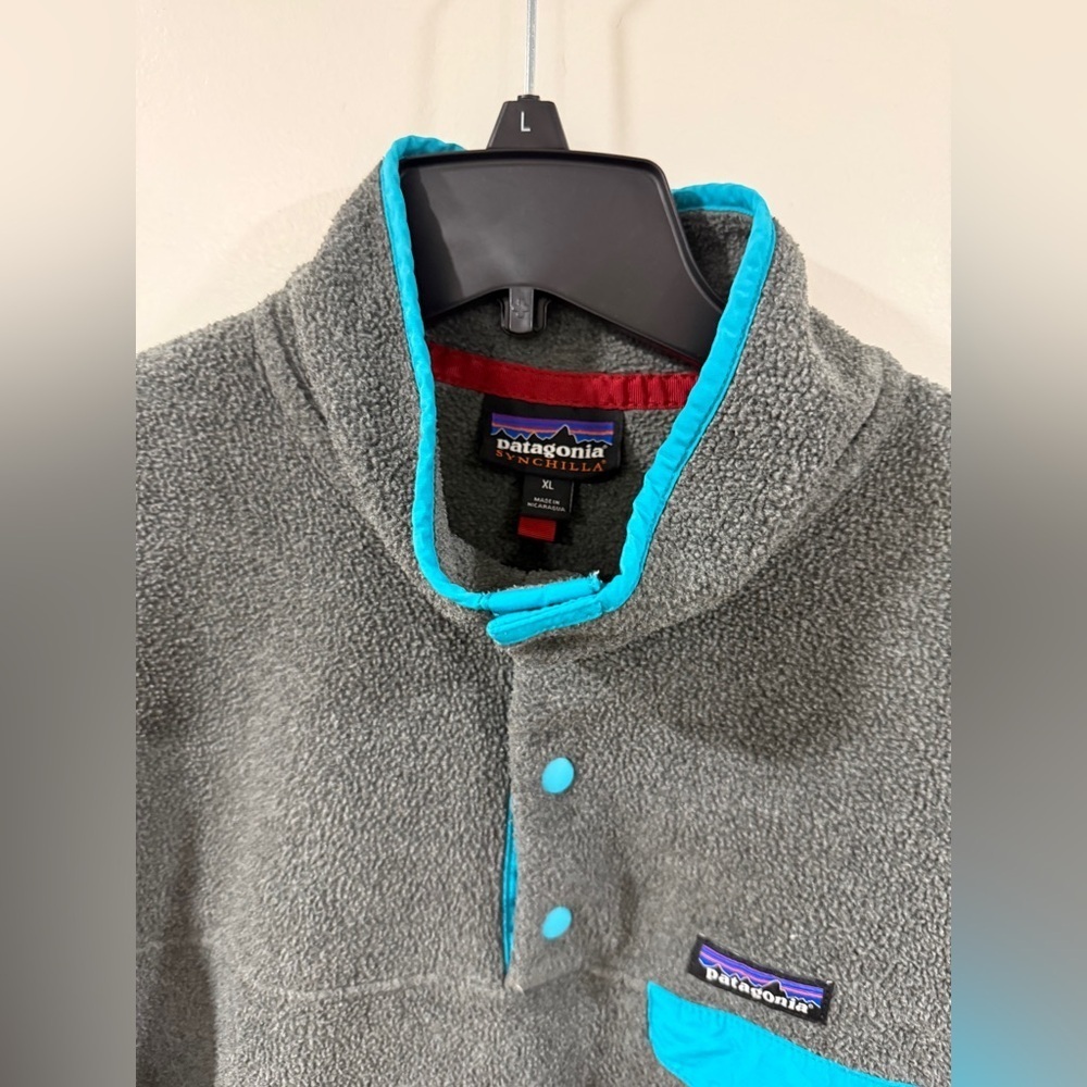 Patagonia Synchilla Snap-T Fleece Pullover Women’s XL Gray Teal Classic Logo - Picture 10 of 12